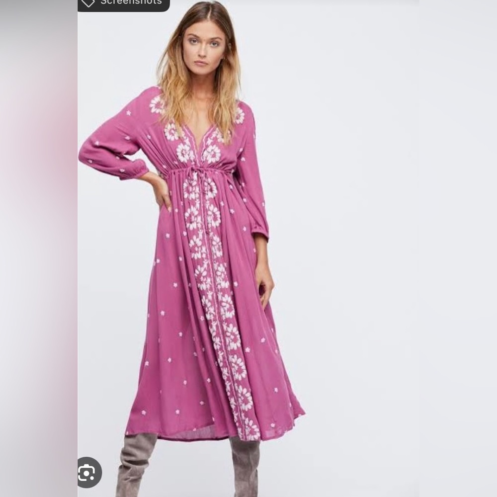EUC Free People Embroidered Fable Midi Dress - Size S